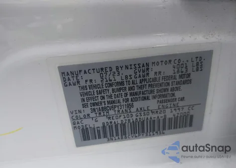 2023 Nissan Sentra Sv Xtronic Cvt из США, поврежденный, VIN 3N1AB8CV6PY311956